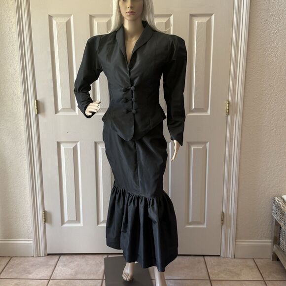 Vintage Norma Kamali Taffeta Skirt Peplum Jacket 2 Piece Suit Ensemble Sz 8 & 10 - Picture 1 of 11